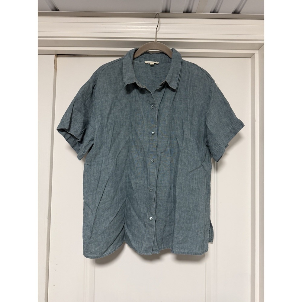 Eileen Fisher Washed Organic Linen Délavé Short-Sleeve Shirt